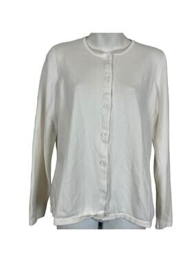 Foxcroft Fox Croft Womens White Tight Knit Cotton Stretch Cardigan Sweater sz M